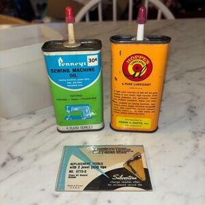 Vintage Penneys Sewing Machine Oil Hoppe's Lubricant Tins Silvertone Needle Lot